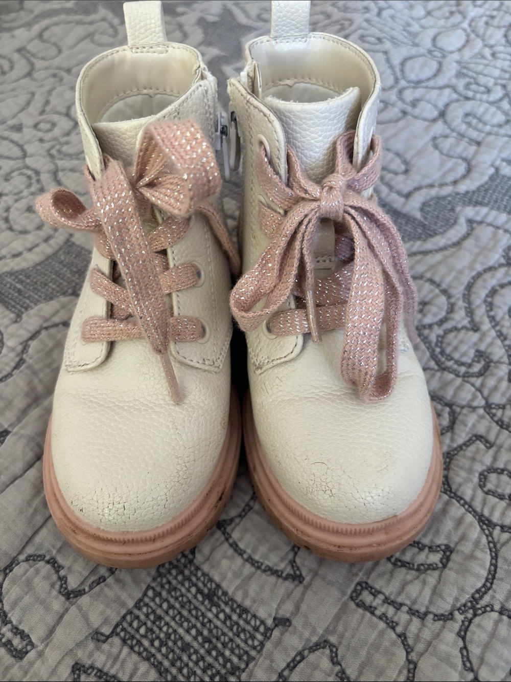Cat & Jack White Kids Boots with Pink Laces